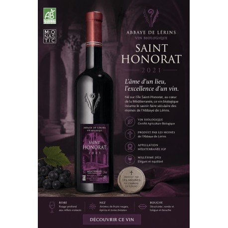 Saint-Honorat 2021 – Vin rouge haut de gamme des moines de Lérins